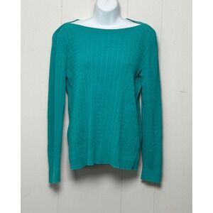 Tommy Hilfiger Women's Pima Cotton Cable Knit Sweater Teal Green Boat Neck Sz XL